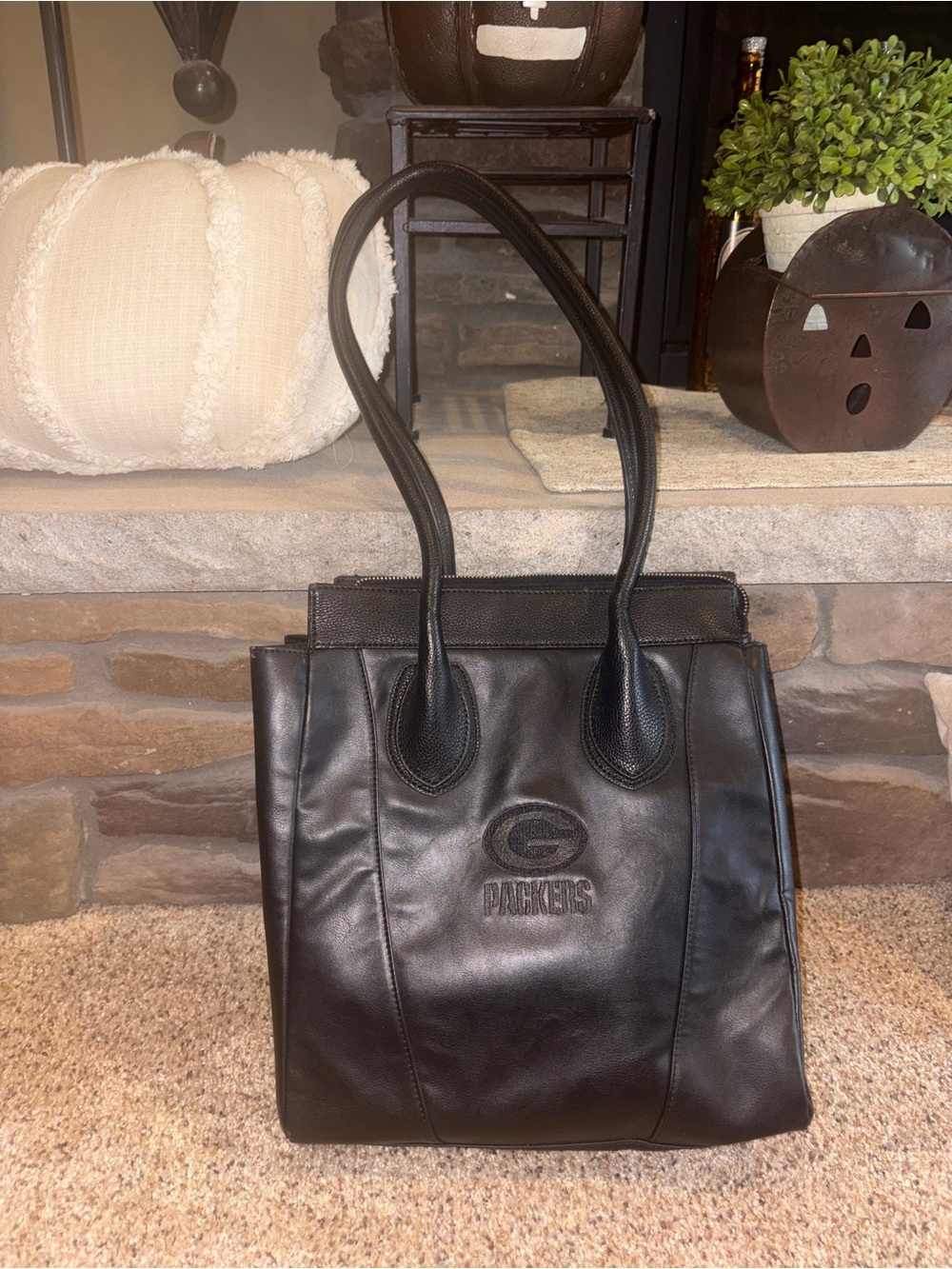 Green Bay Packers Black Leather Tote Bag